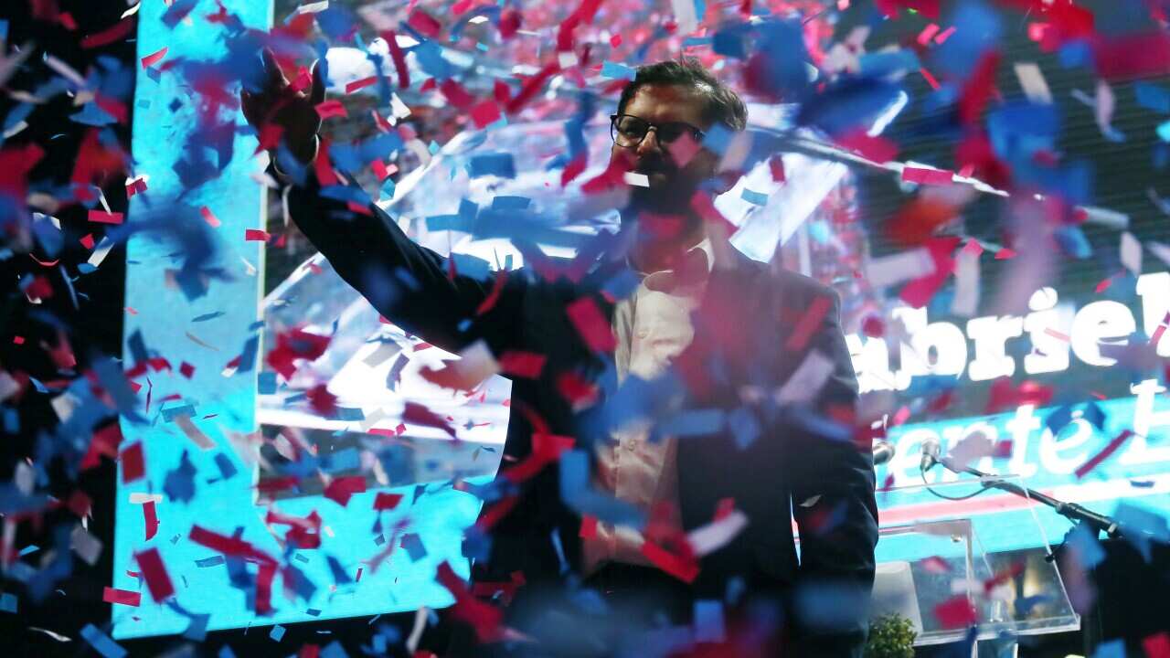 President-elect Gabriel Boric during his speech to his supporters in Santiago, Chile.