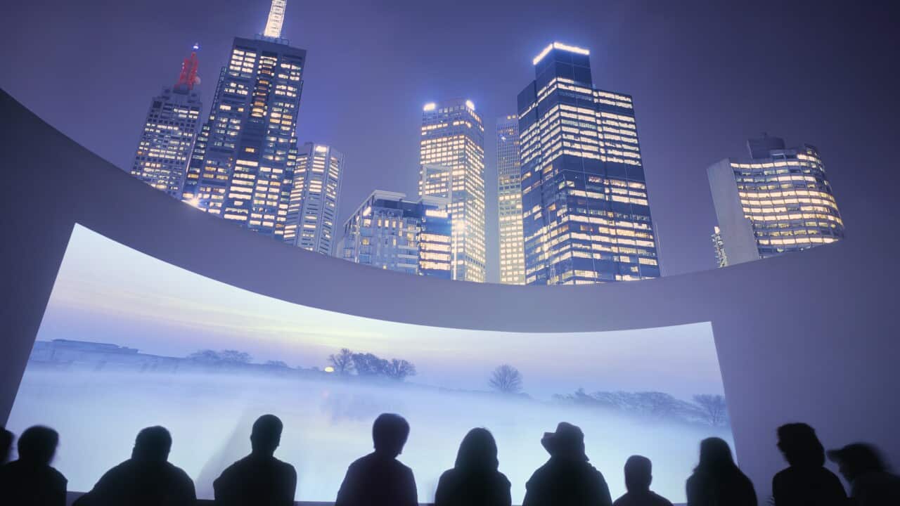 Illuminated skyline with outdoor cinema, showing beautiful landscape