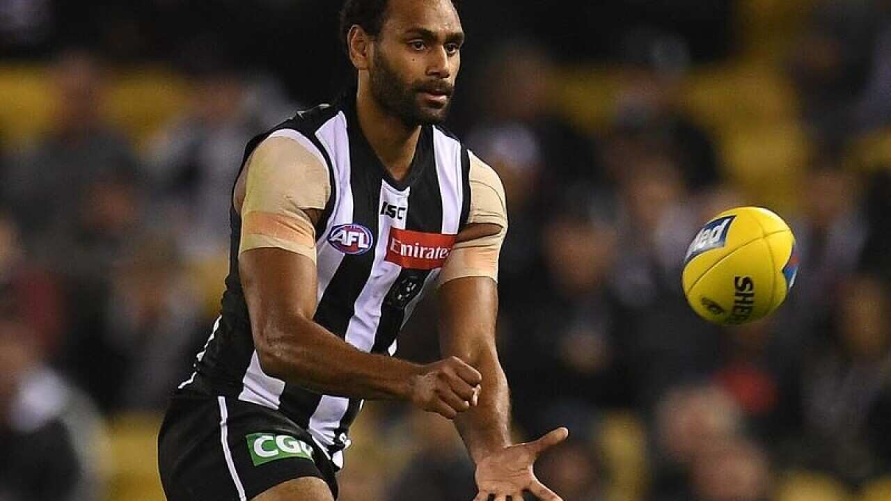 A file image of Travis Varcoe of the Magpies in action.
