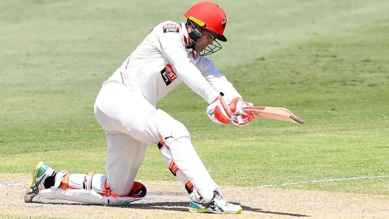 Alex Carey of South Australia bats during day two of Sheffield Shield.