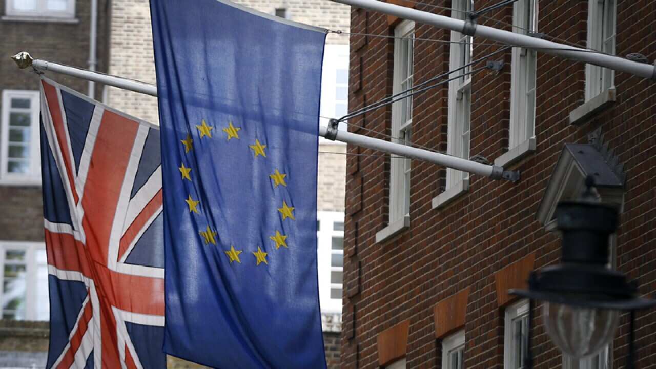 Flags outside Europe House in London