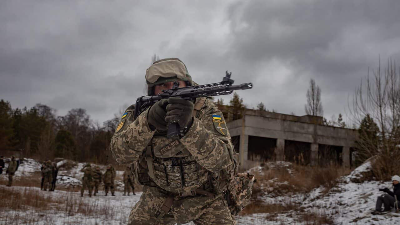 AsRussian military forces continue to mobilize on the Ukrainian border, Ukrainian reservists and civilians take part in training with "Territorial Defense Forces just outside the capital city of Kyiv. (Photo by Michael Nigro/Sipa USA)