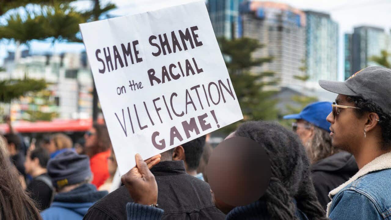 Africans demonstrated near Channel 7 station at Docklands
