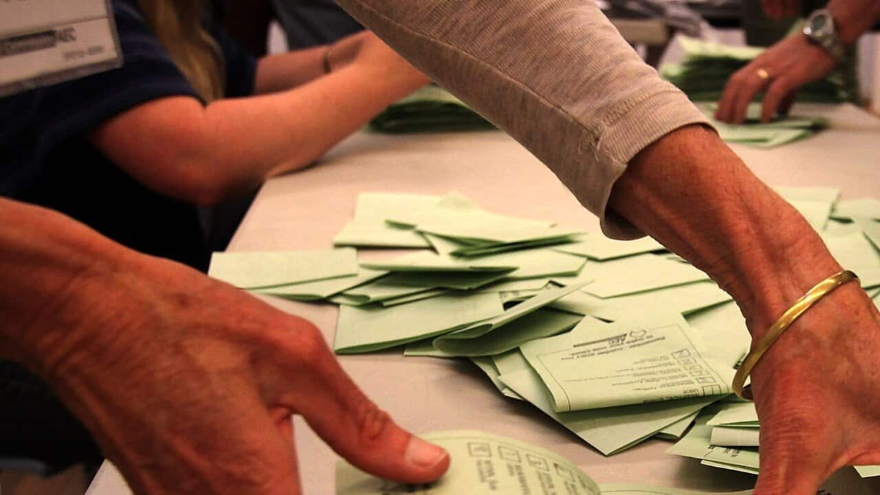 Vote counting in process at a past federal election.
