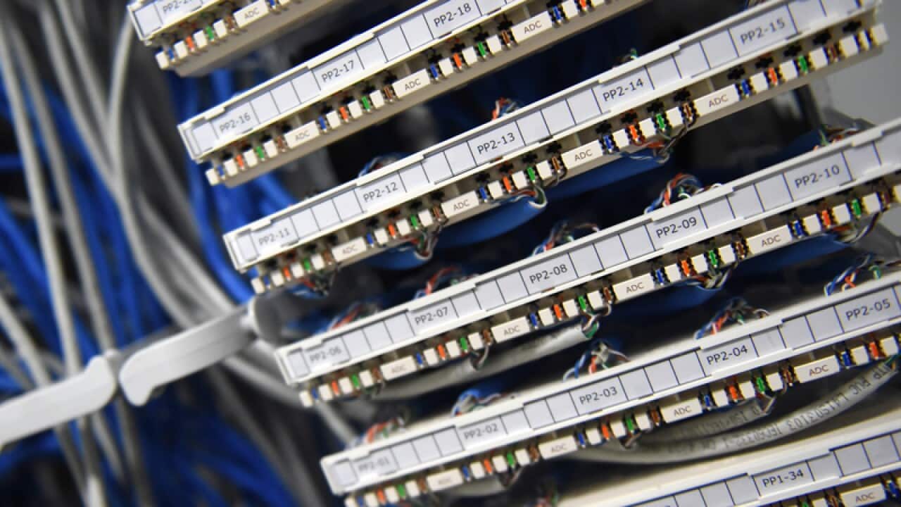 Ethernet cables in a server room