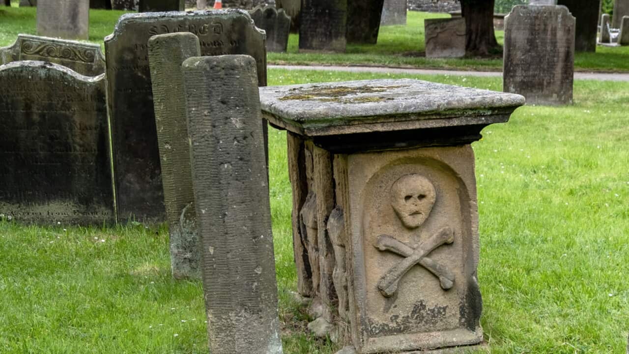 Tombs in Eyam church, Derbyshire, UK