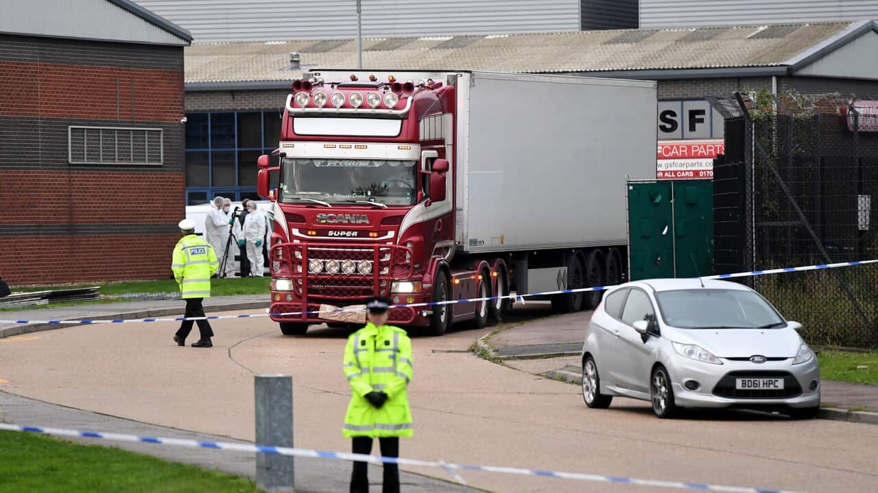 The container truck where 39 people were found dead inside leaves Grays, Essex