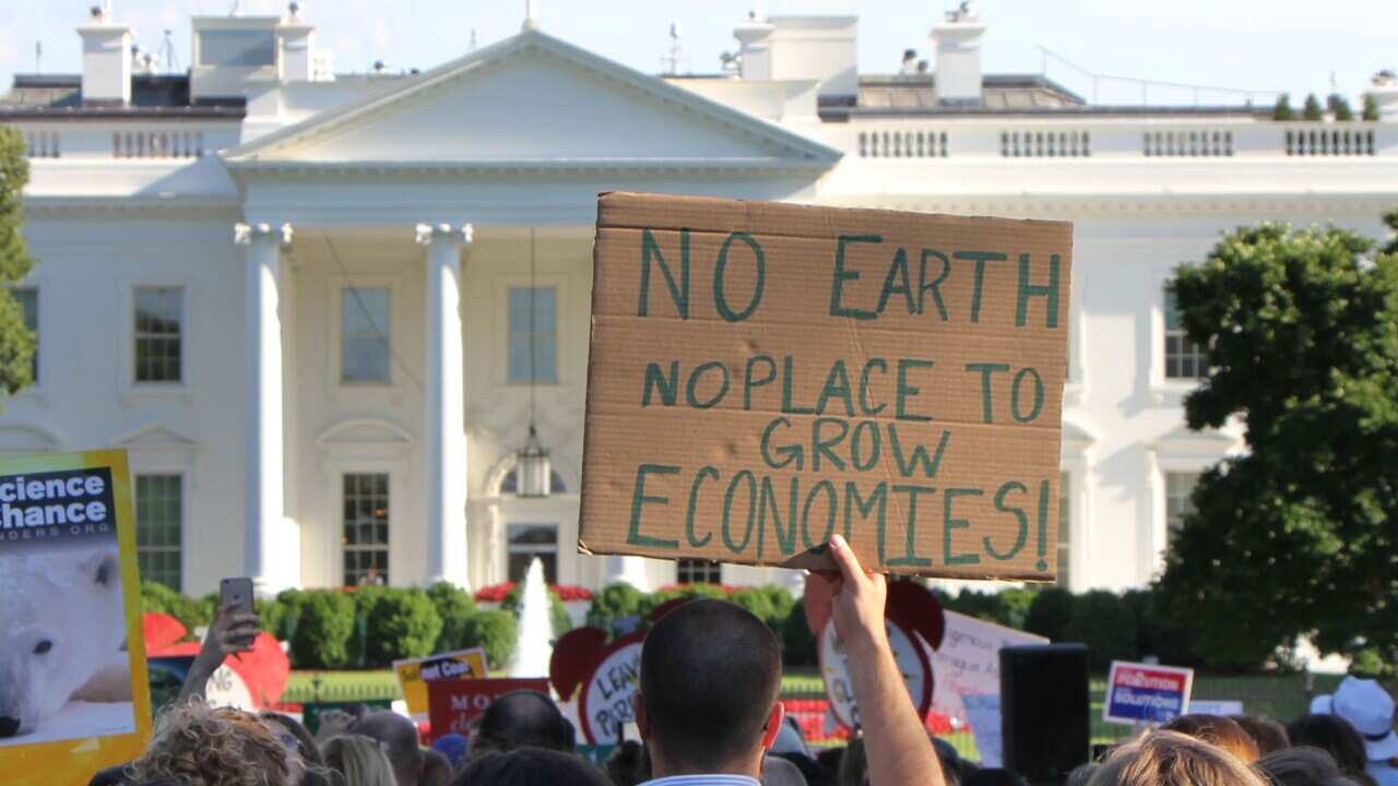 People rally outside the White House in Washington on June 1, 2017