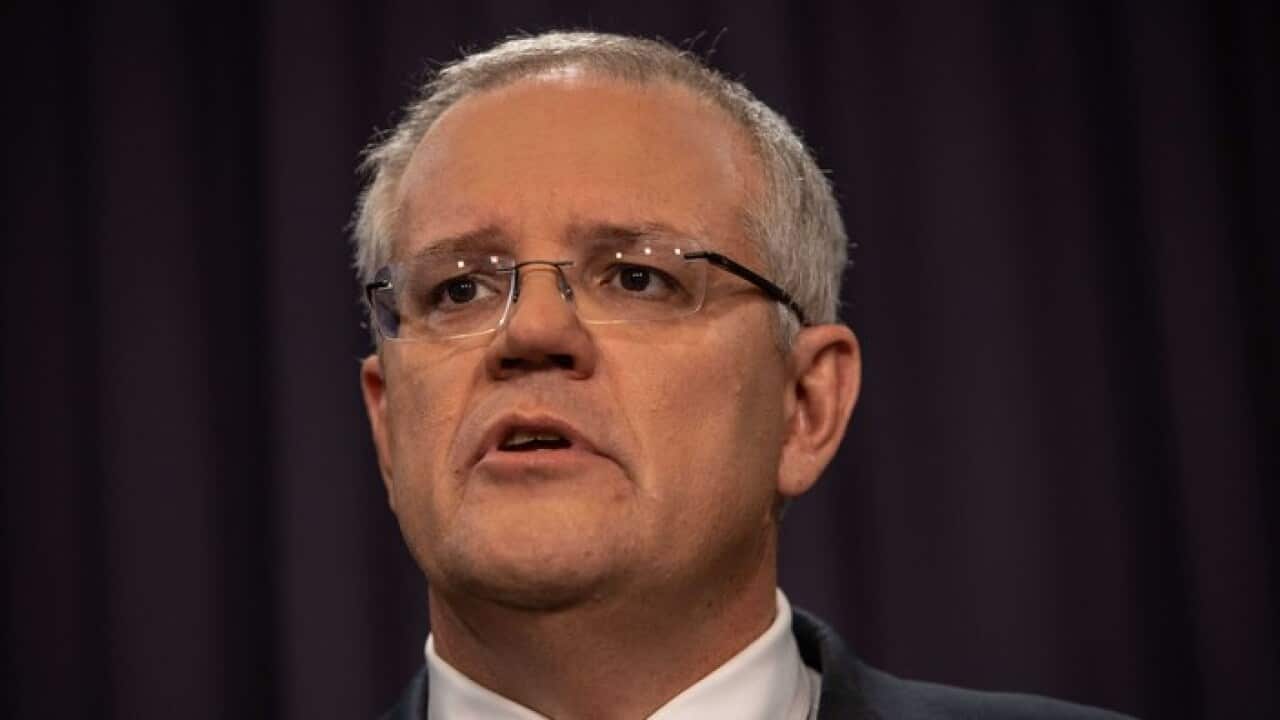 Prime Minister Scott Morrison during a press conference in Canberra's Parliament House.