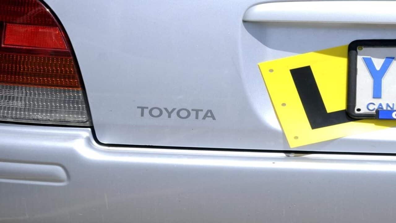 An L-plate on a car in Canberra.