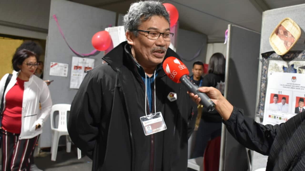 Mohamad Abduh at the polling both at Consulate General Republic of Indonesia for VIC and Tasmania in Melbourne, 13 Apr 2019.