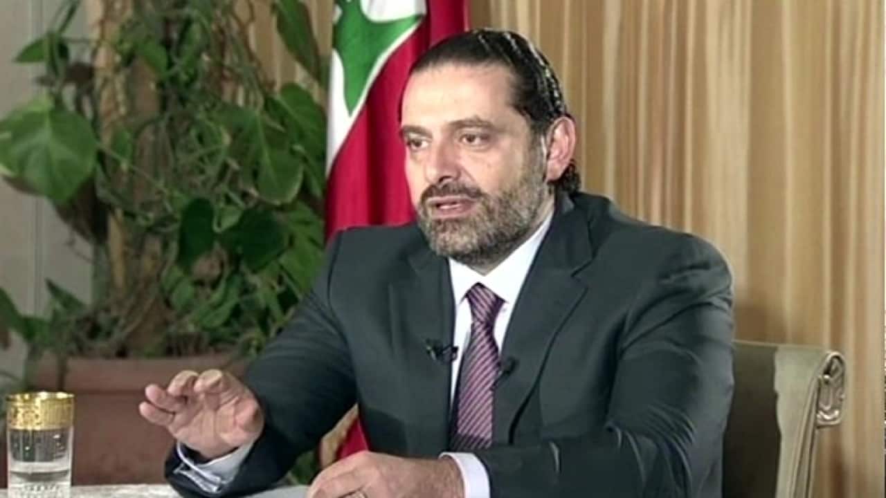 Lebanon Prime Minister Saad Hariri gives a live TV interview in Riyadh, Saudi Arabia