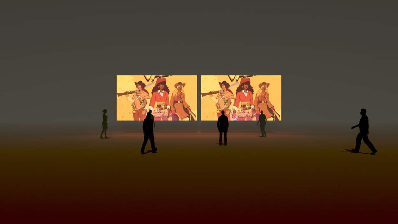 An artist's impression of the installation Three Generations of Station Women, featuring Molly Hunt's artwork. Note: it will be a different artwork in the actual installation.png
