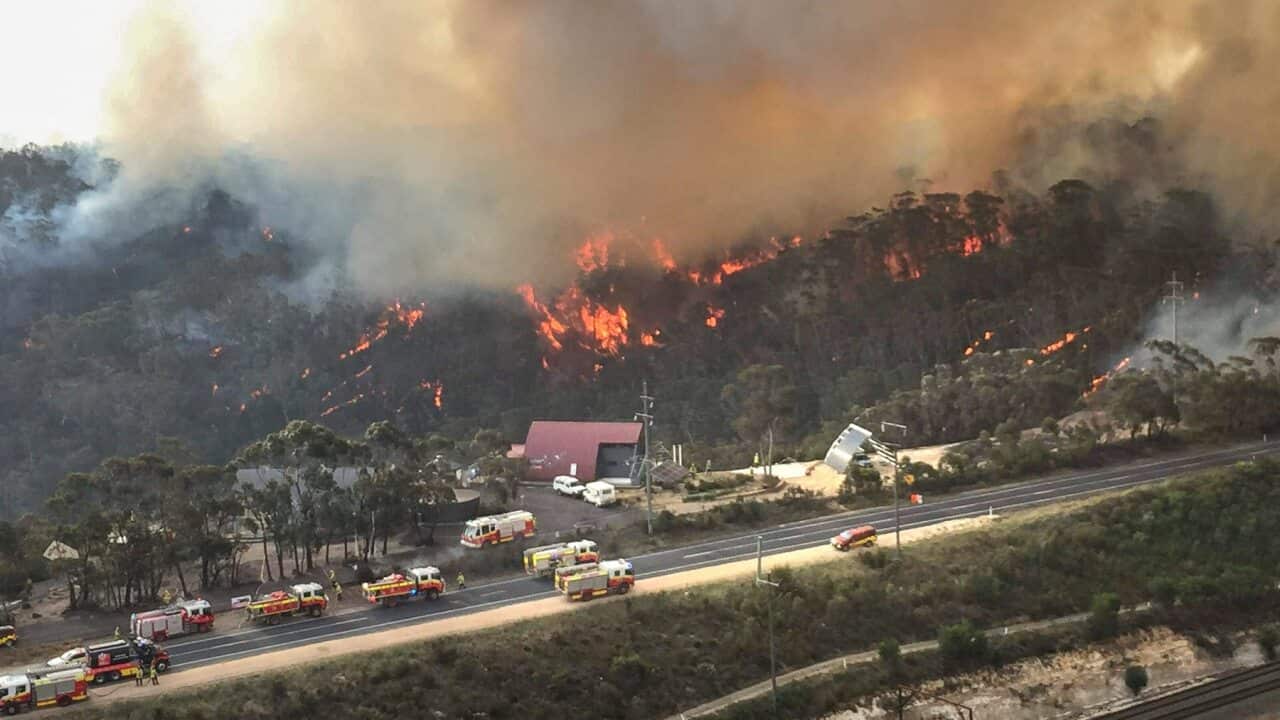 An image of the Grose Valley fire in the Blue Mountains area of Lithgow and Blackheath, New South Wales, issued on 9 January 2020.