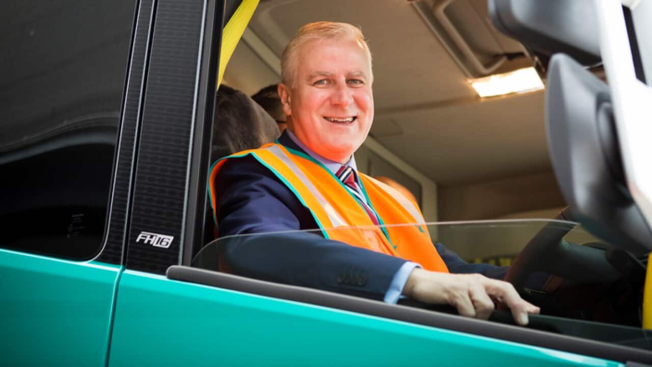 Michael McCormack at a truck technology announcement in Melbourne in 2018