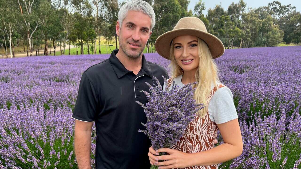 Thomas Mahar and Nicole Jordan at their lavender farm in South Australia (SBS-Sandra Fulloon).jpg