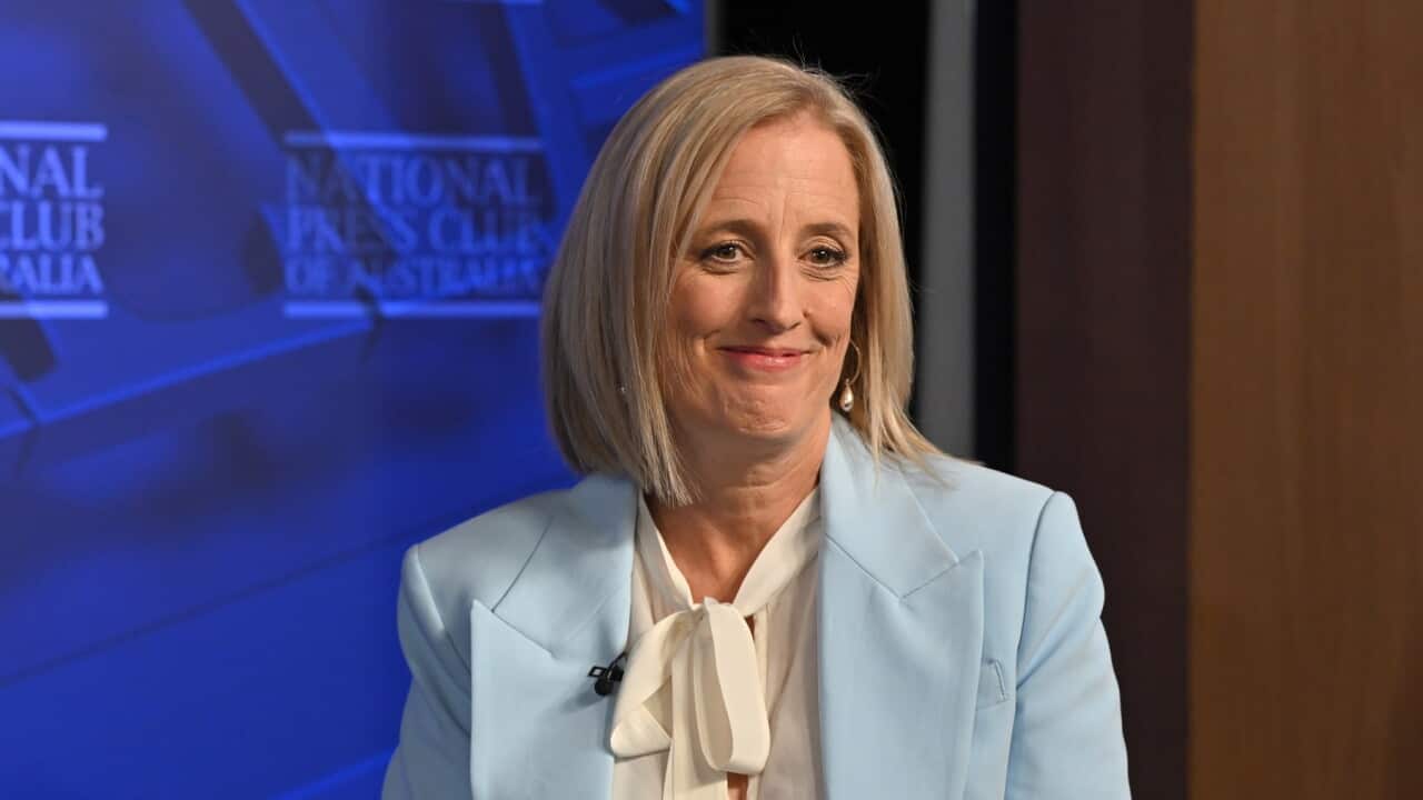 Minister for Finance Katy Gallagher at the National Press Club in Canberra (AAP).