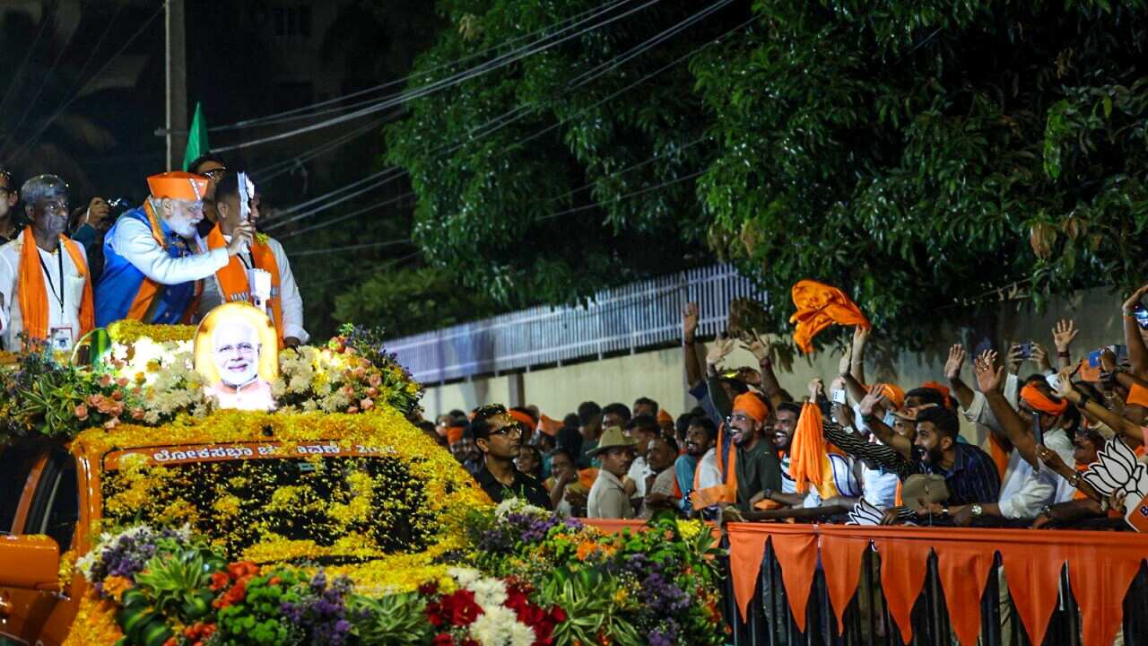 Narendra Modi holds a road show