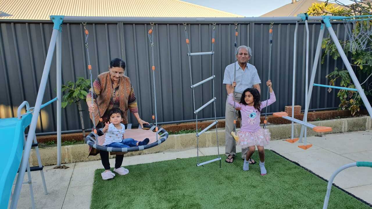 Saumilbhai Bhatt with his grandchildren