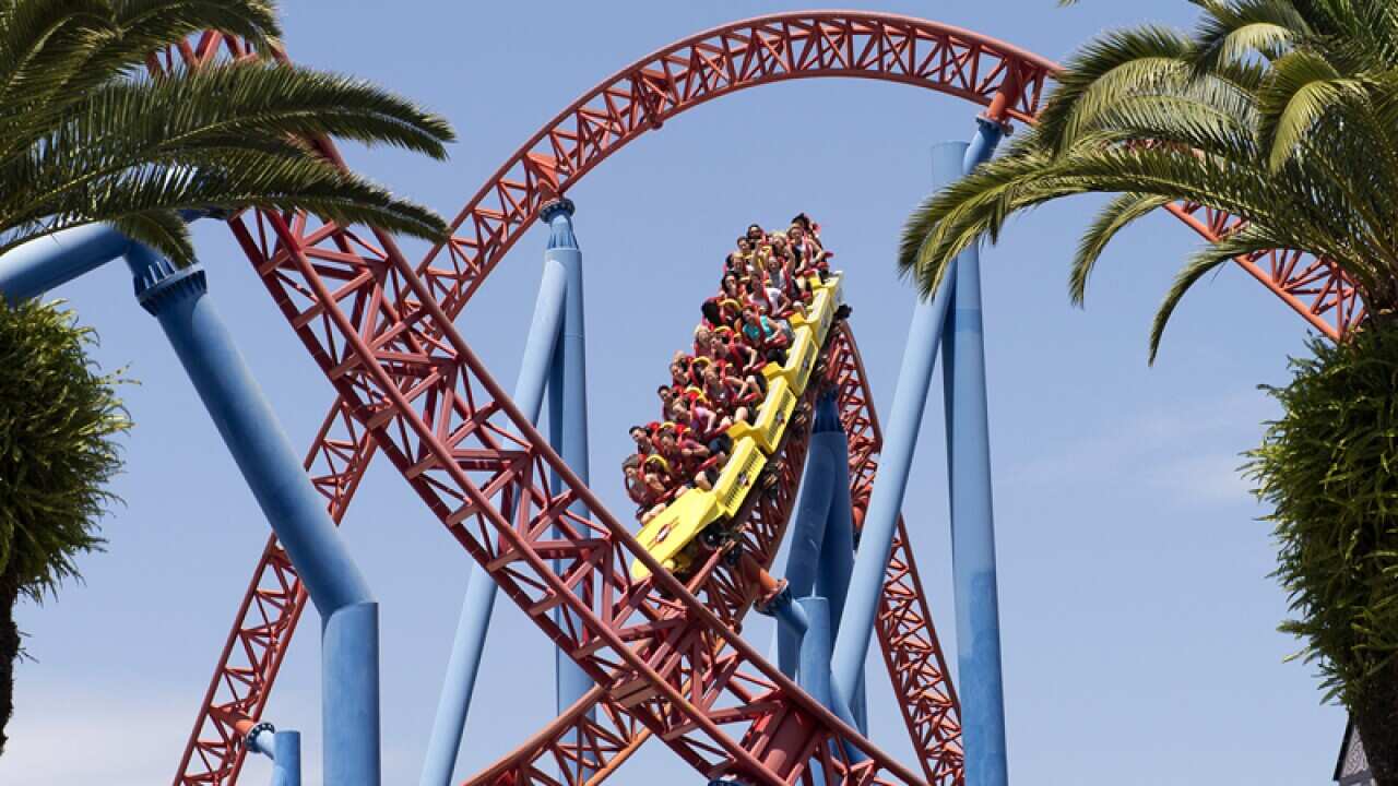 A roller coaster at the Movie World theme park on the Gold Coast