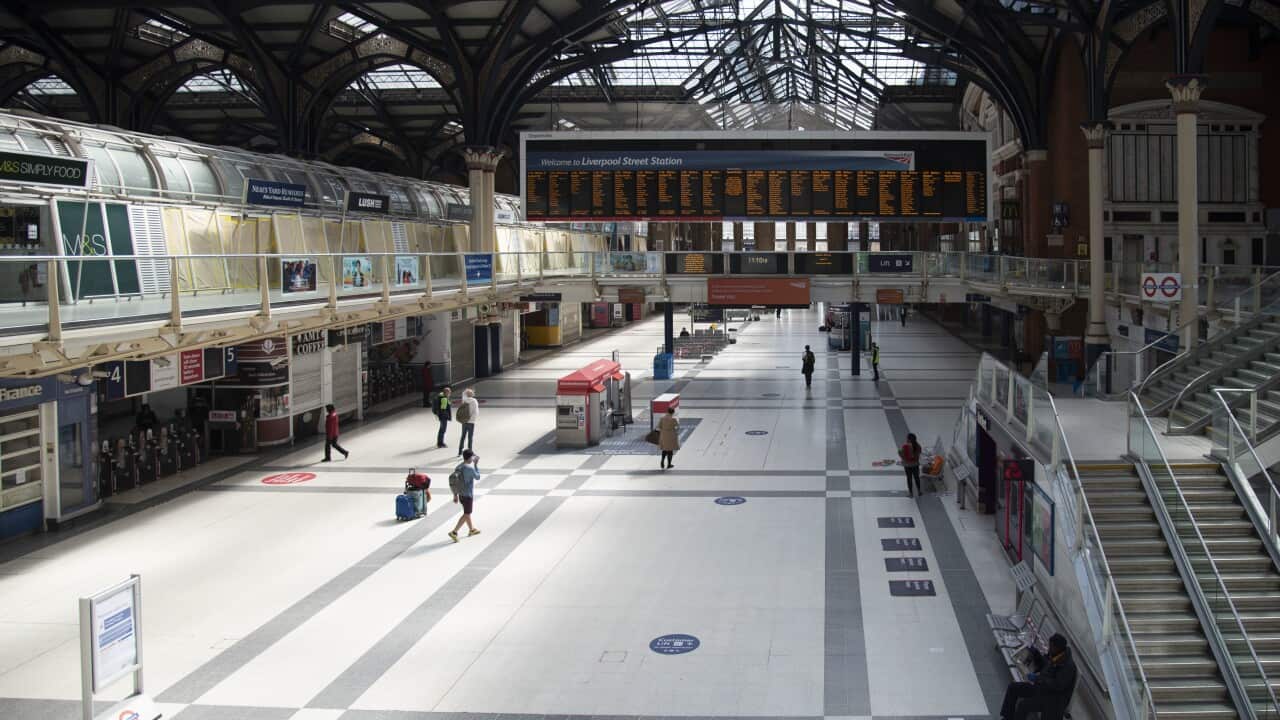 General view of Liverpool Street Station in London during the coronavirus lockdown.