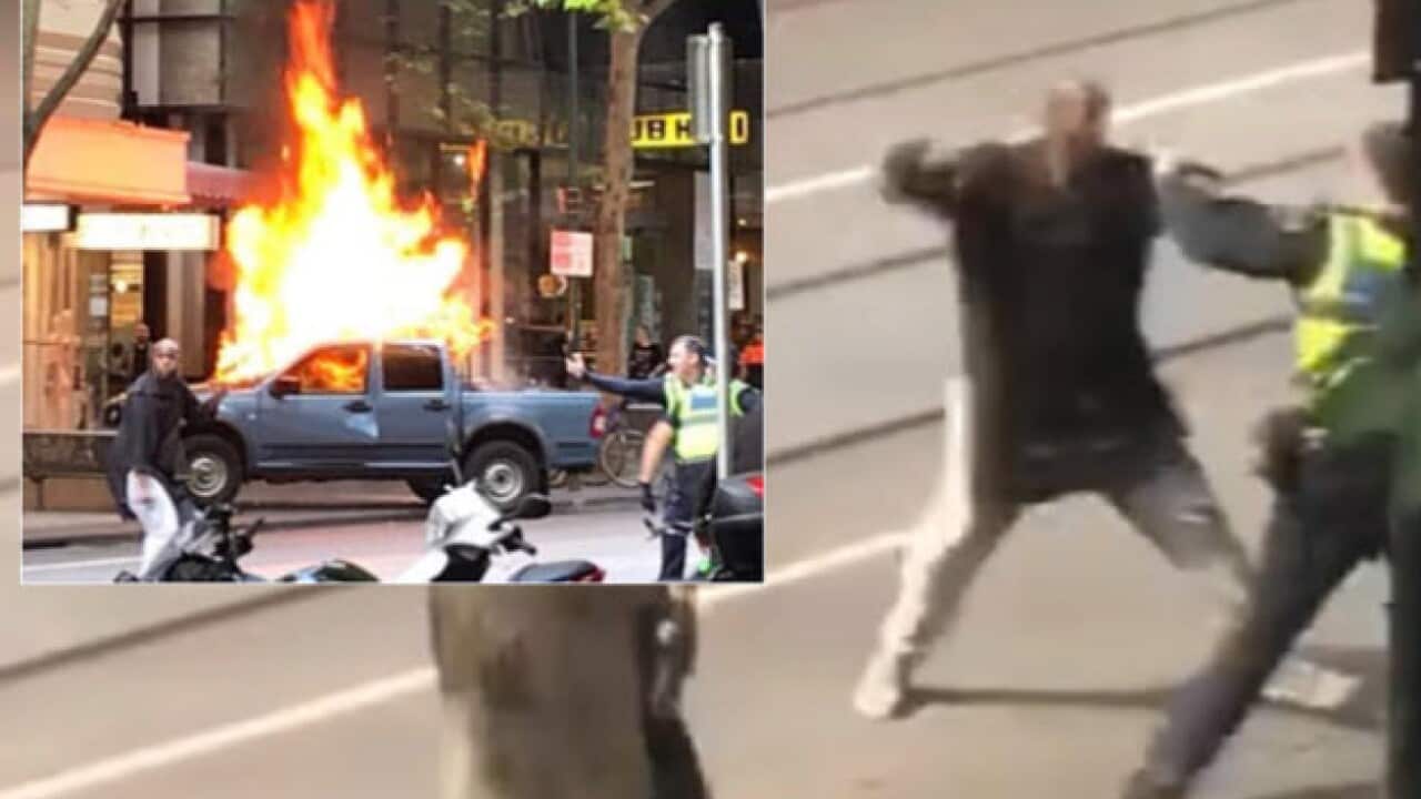 Two images of the incident at Bourke Street Mall