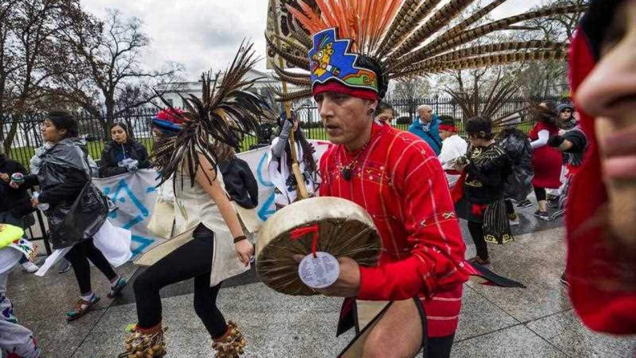 Protestors rally against US President Donald J. Trump's support for the Dakota Access pipeline outside the White House