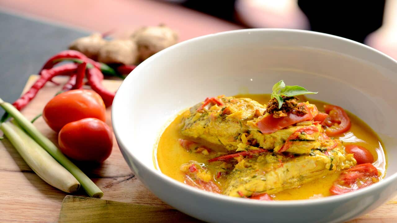 Indonesian spicy poached seafood (Kuah kuning)