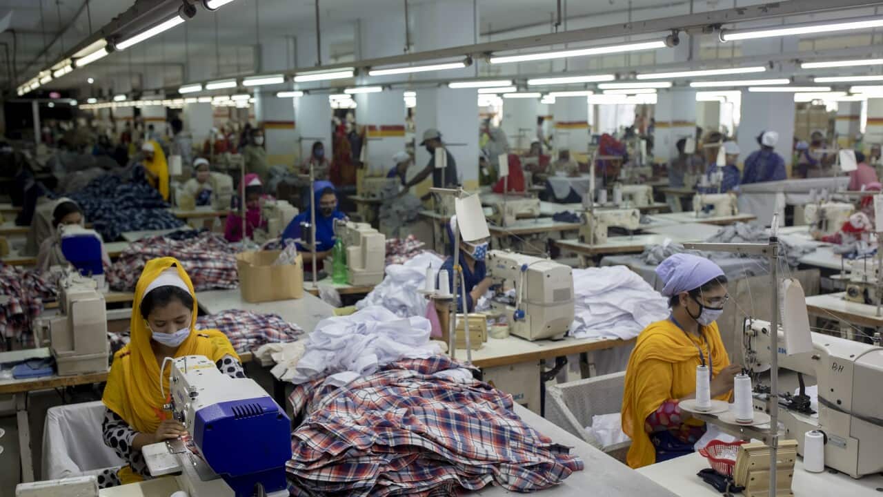 Women work in a textile factory in Bangladesh