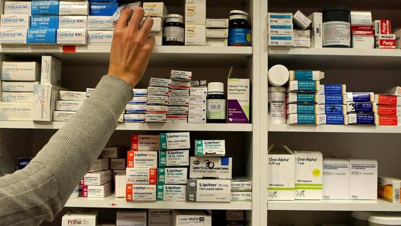 Drugs in a pharmacy.