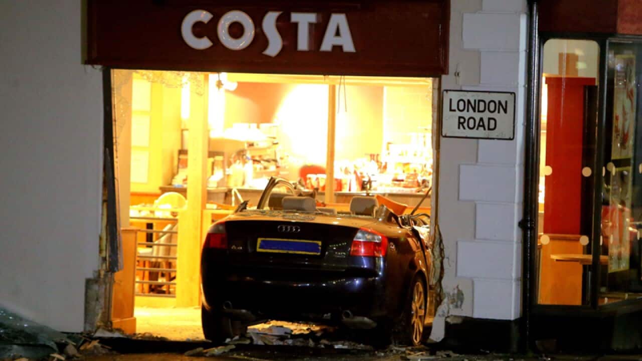 The scene in Westerham, Kent, where a car ploughed into a Costa cafe