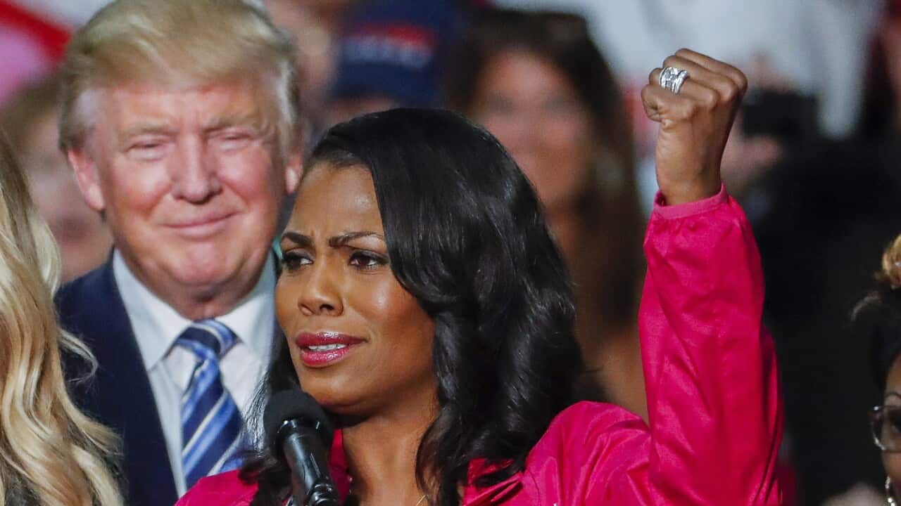 Then US Republican presidential nominee Donald J. Trump and Omarosa Manigault in Charlotte, North Carolina, USA, 14 October 2016