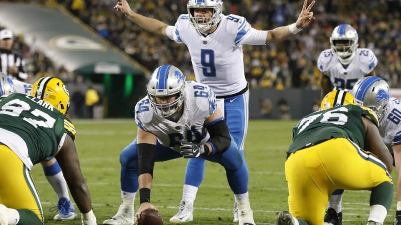 Detroit Lions quarterback Matthew Stafford calls a play