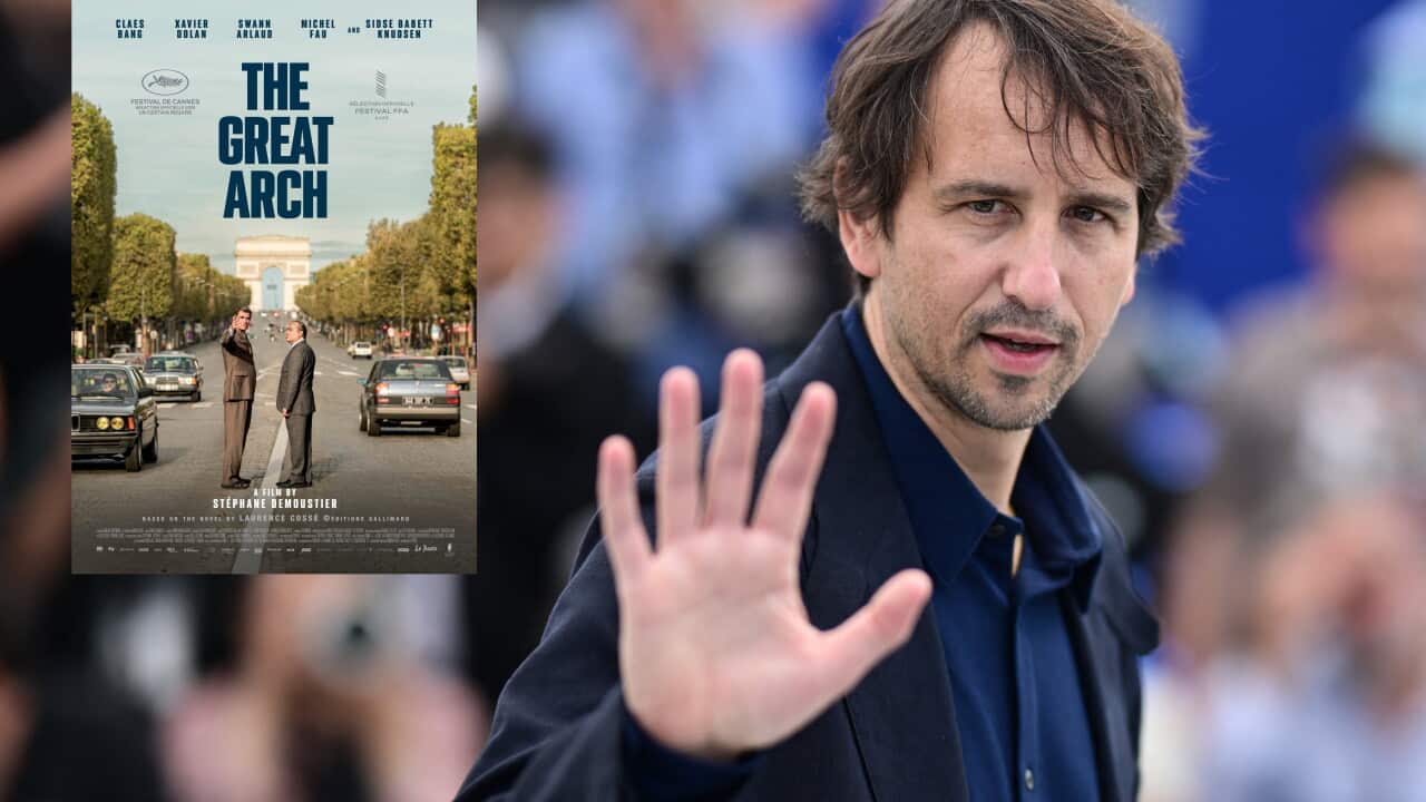 French director Stephane Demoustier poses during a photocall for the film “L'Inconnu de la Grande Arche” (The Great Arch) at the 78th edition of the Cannes Film Festival in Cannes, southern France, on May 17, 2025. (Photo by Miguel Medina / AFP)