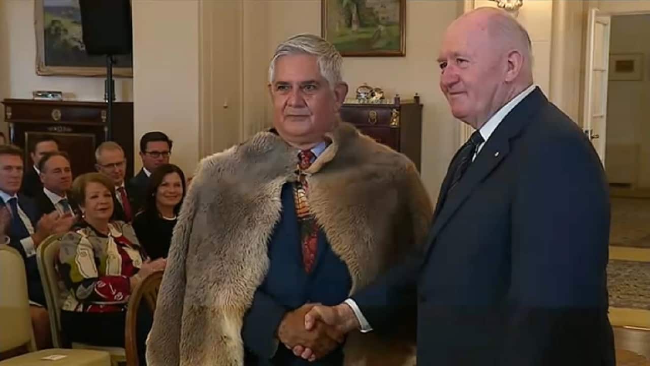 Member for Hasluck Ken Wyatt (left) is sworn in as the as Minister for Indigenous Australians by Governor-General Sir Peter Cosgrove.