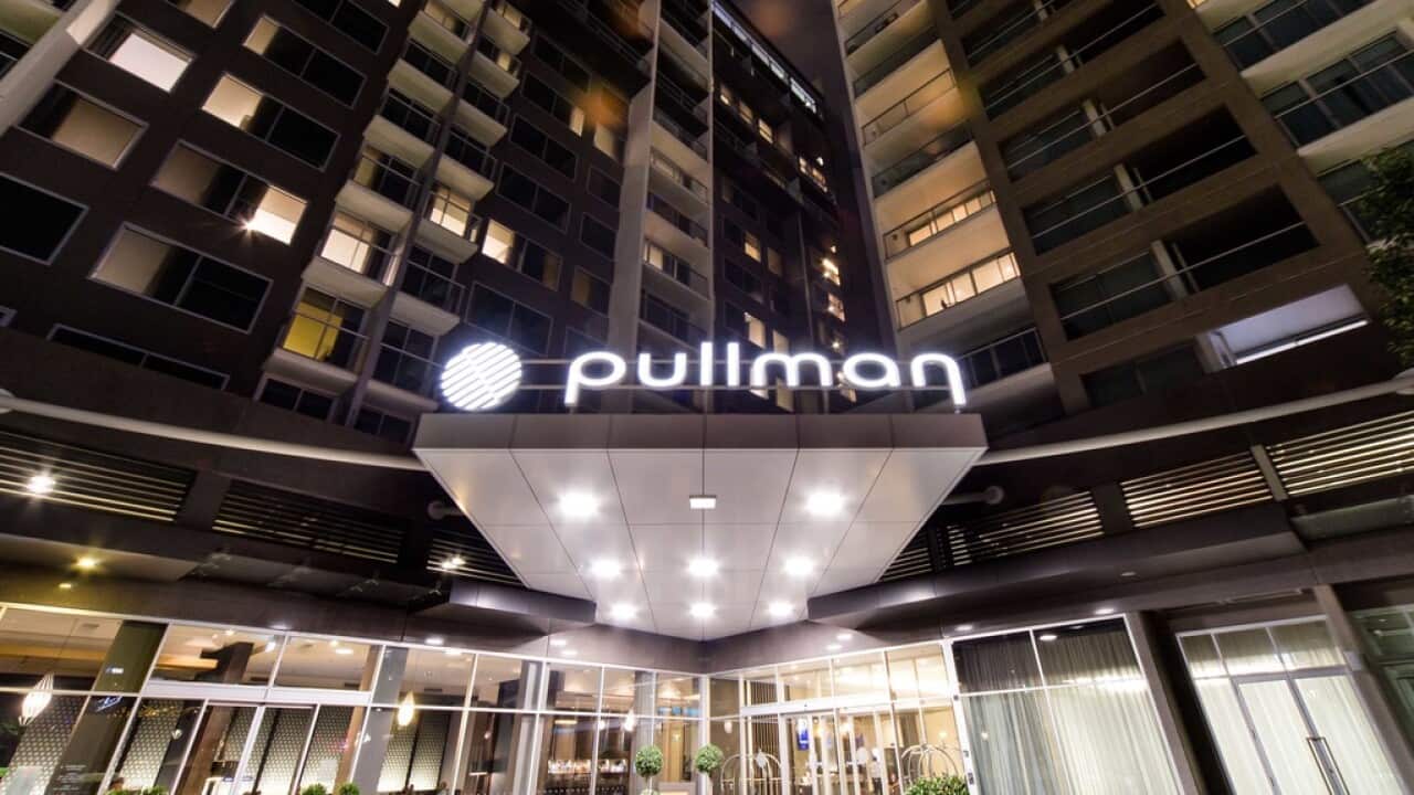 Front entrance to the Pullman hotel Adelaide's CBD.
