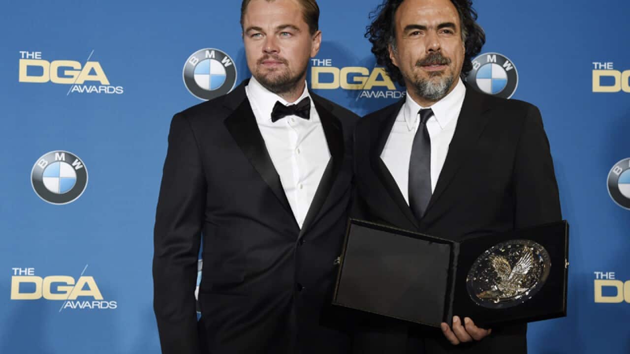 Leonardo DiCaprio (L) with director Alejandro Gonzalez Inarritu