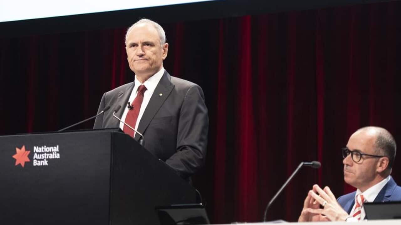 NAB chairman Ken Henry and CEO Andrew Thorburn at the bank's 2018 AGM.