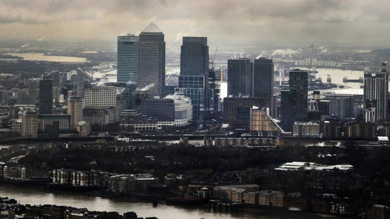 A view of London's financial district Canary Wharf