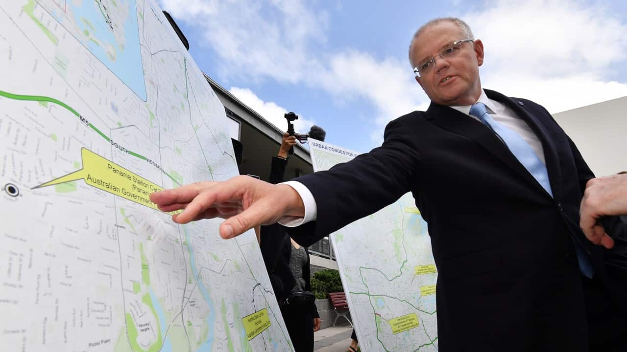 Prime Minister Scott Morrison in March 2019, announcing a congestion-busting funding boost