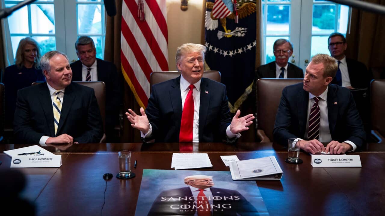 US President Donald Trump speaks during a cabinet meeting in the Cabinet Room of the White House.