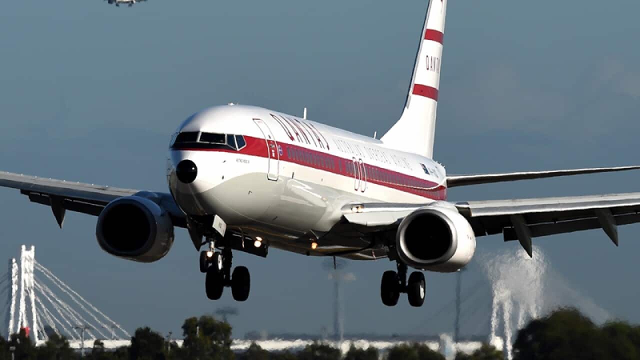 Qantas Retro Roo II is seen landing at Sydney Airport