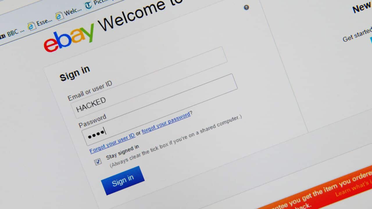 The login page of eBay with a made up user name
