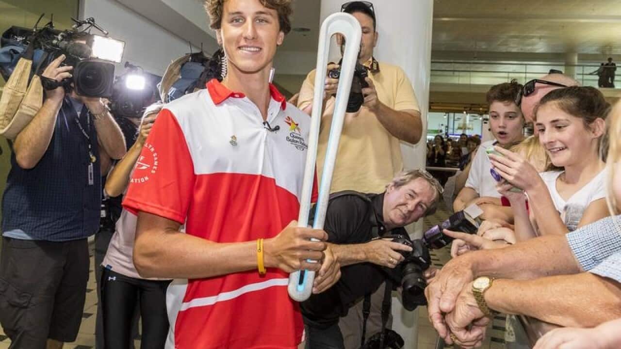 Commonwealth Ambassador Cameron McEvoy at Brisbane airport with