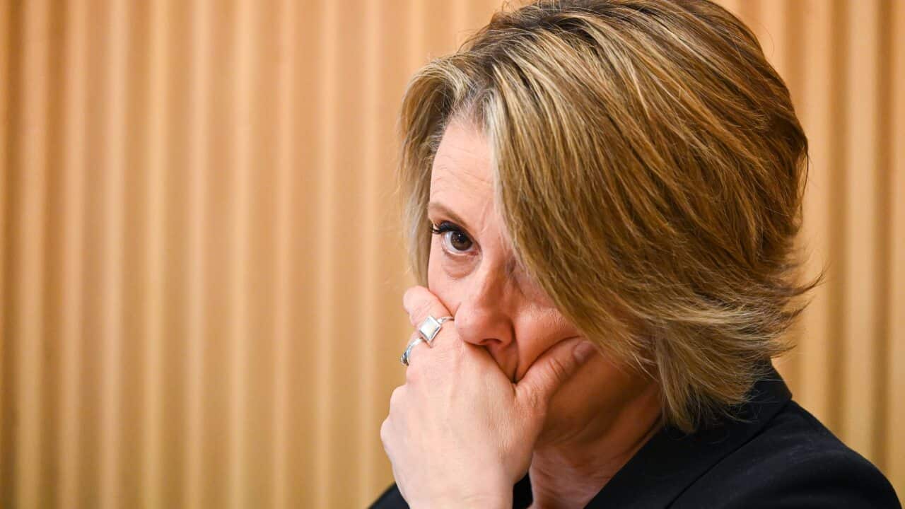 Labor's Home Affairs spokesperson Kristina Keneally reacts during the commitee.
