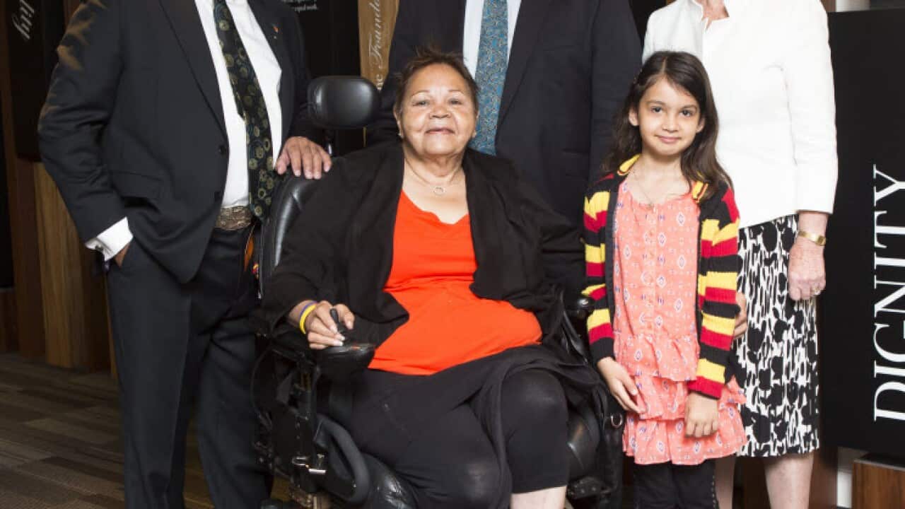 Aboriginal and Torres Strait Islander Social Justice Commissioner, Mick Gooda; Gayle Rankine, Chairperson of First Peoples Disability Network Australia(FPDN); Damian Griffis, CEO of FPDN; Eight-year-old Phoenix Briscoe; and Commission President, Professor