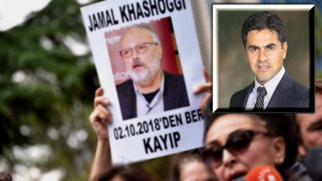 Protestors demonstrate at the Saudi Arabia consulate in Istanbul over the disappearance of Saudi journalist Jamal Khashoggi