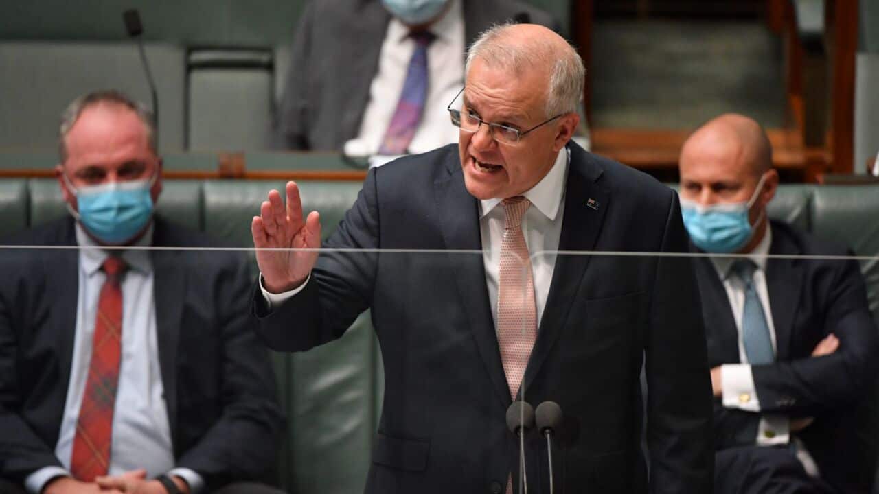 Prime Minister Scott Morrison during Question Time at Parliament House in Canberra.