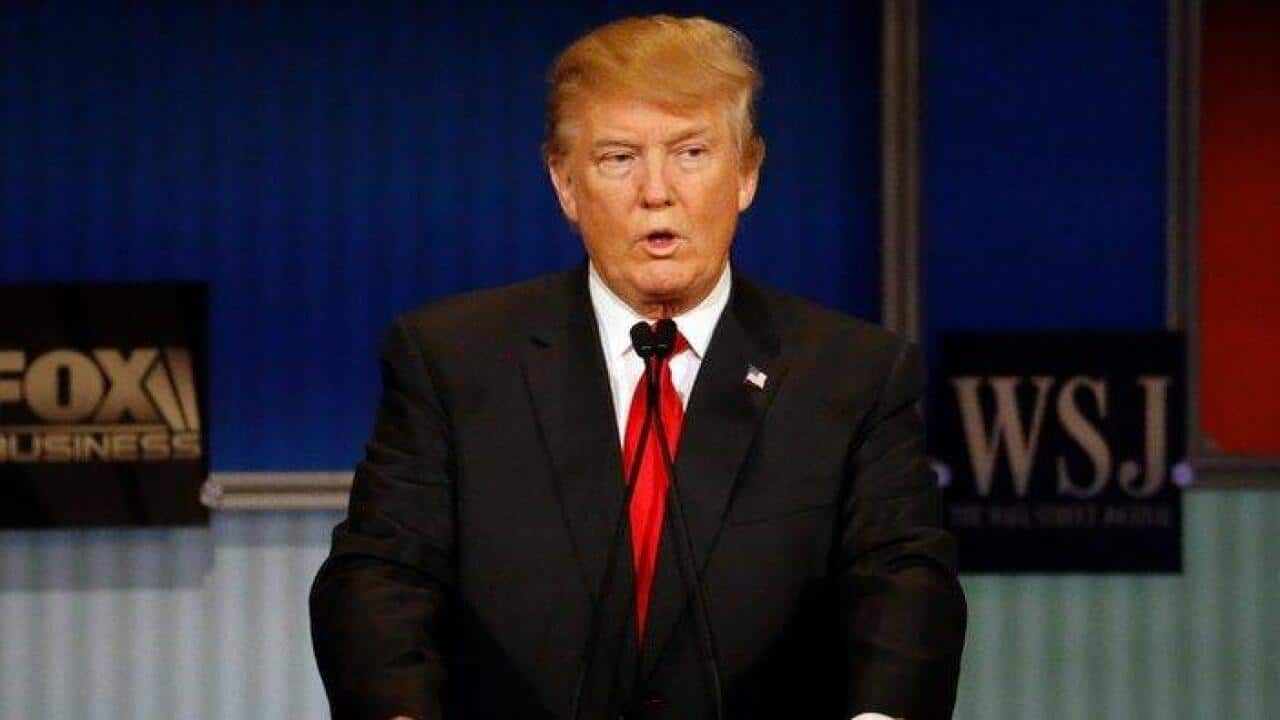 Donald Trump speaks during Republican presidential debate at Milwaukee Theatre