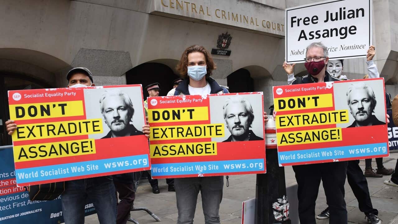 Protesters outside the Old Bailey, London